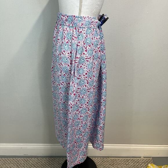 Ann Taylor Loft Skirt size Small Pink Blue Paisley Linen Midi A Line Summer - Picture 6 of 9